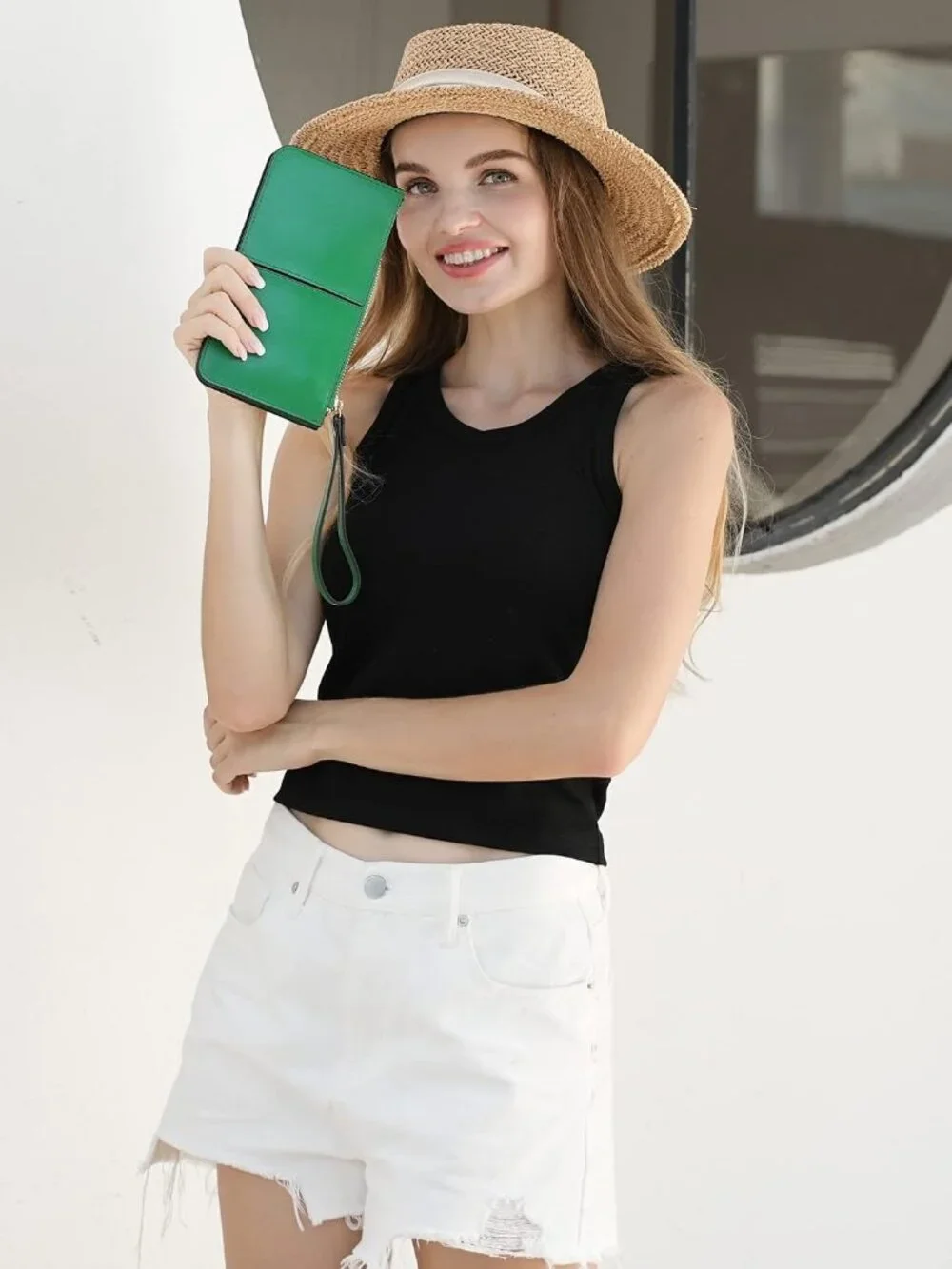 Women's Kelly Green Leather Wristlet Clutch Wallet RFID Credit Card Holder Purse